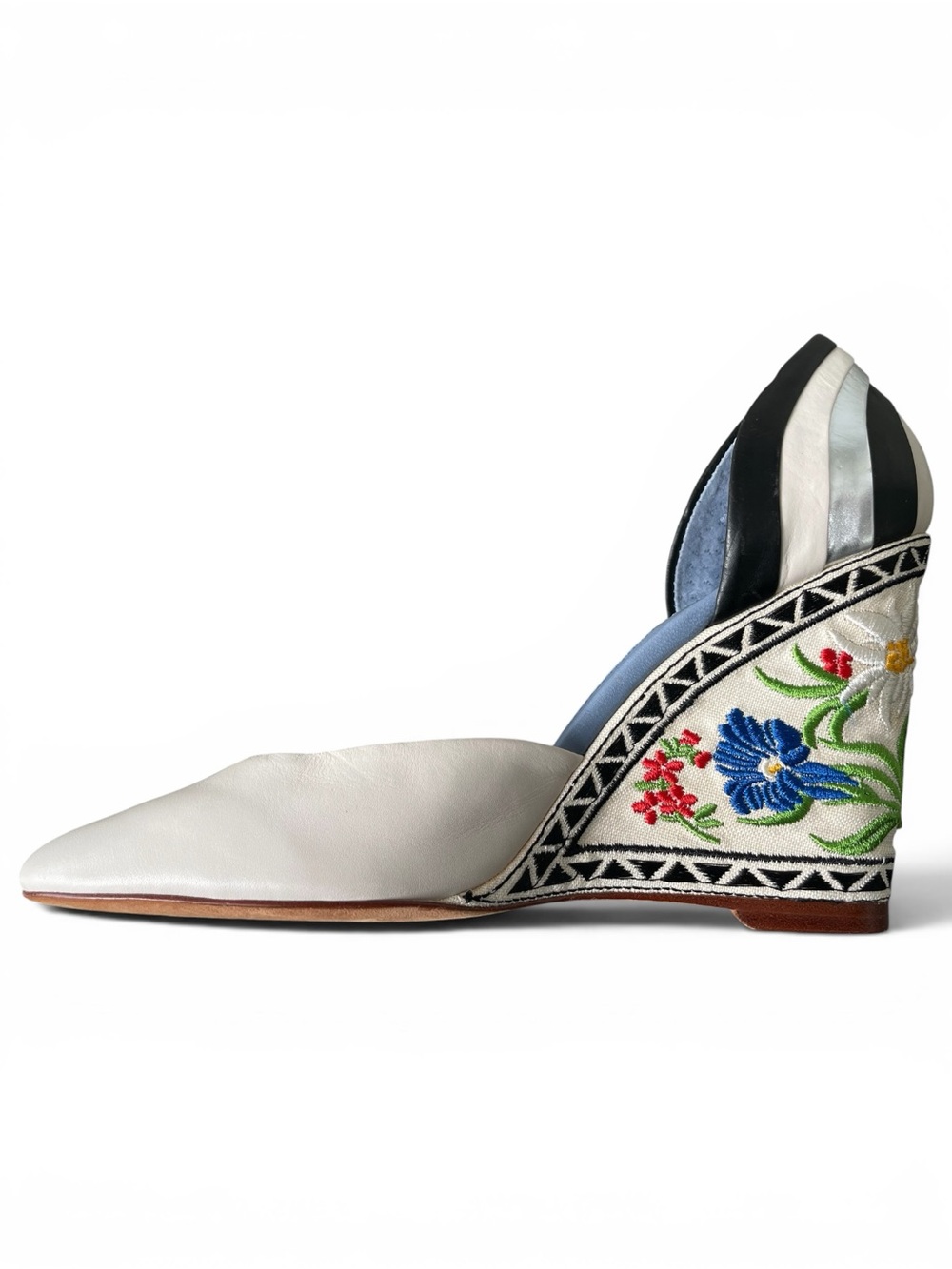 Rare Ashley Dearborn Embroidered Leather Wedge Heels EU 38 Boho Artisan Floral - Picture 7 of 13